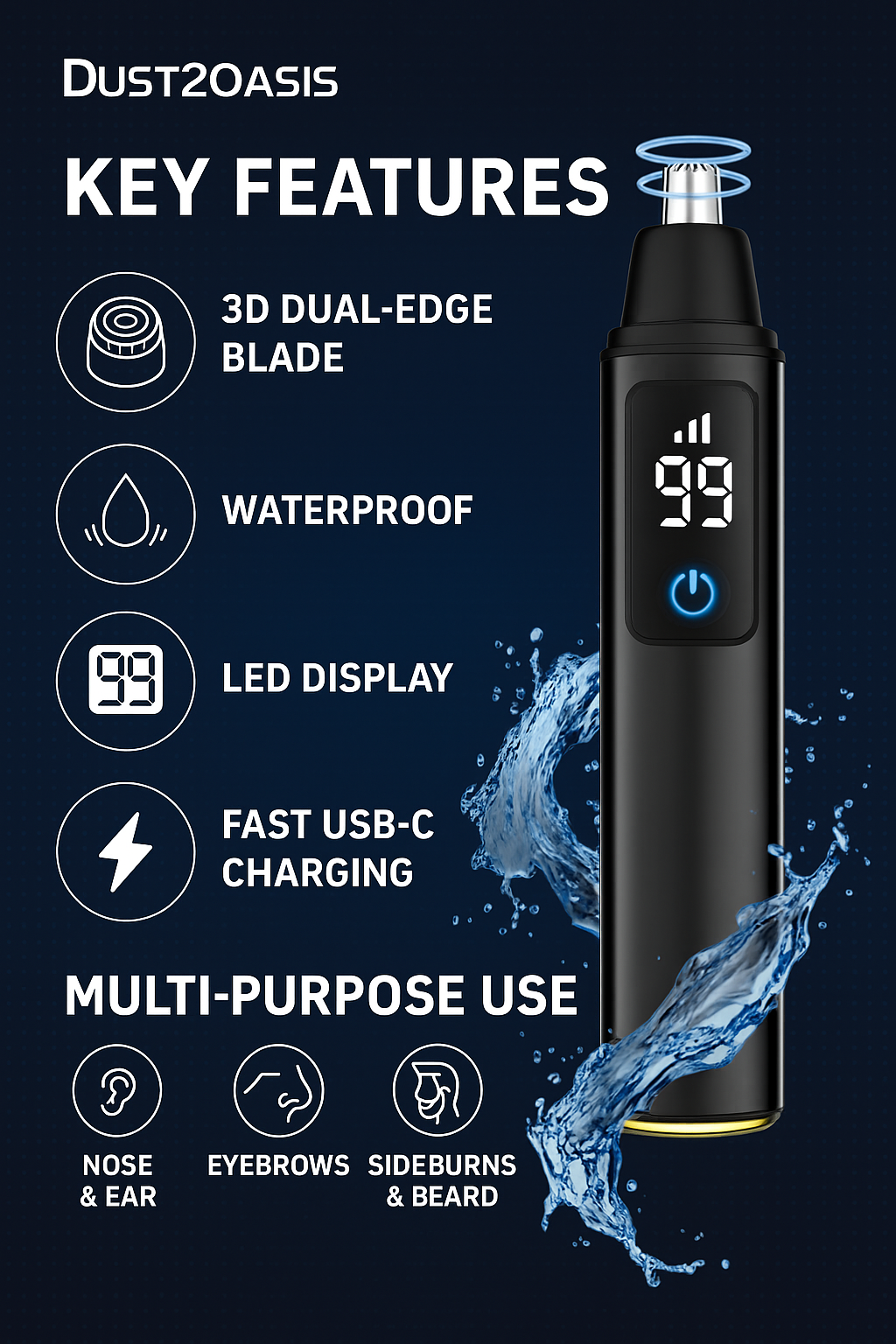 Dust2Oasis Nose & Ear Hair Trimmer for Men & Women.