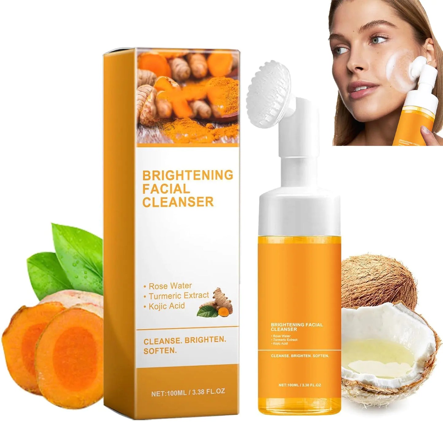 Brightening Facial Cleanser with Rose Water, Turmeric Extract & Kojic Acid.