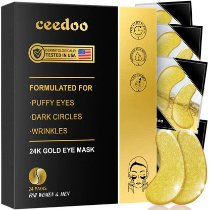 24K Gold Eye Mask – Under Eye Patches for Dark Circles, Puffy Eyes & Wrinkles.