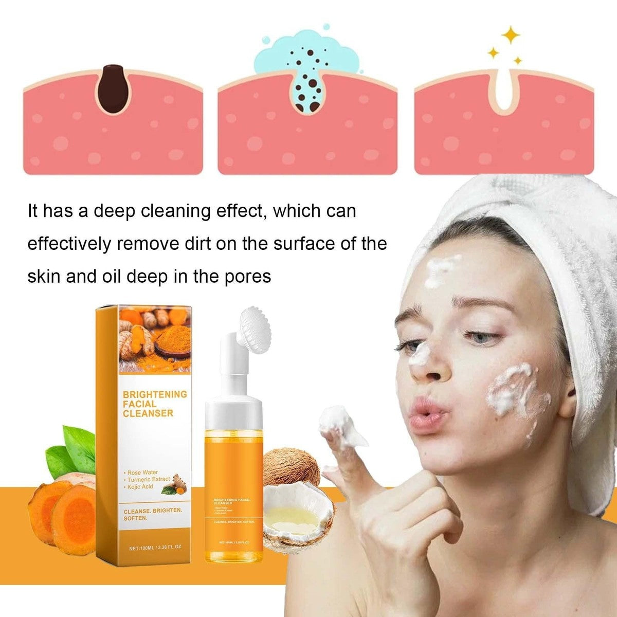 Brightening Facial Cleanser with Rose Water, Turmeric Extract & Kojic Acid.